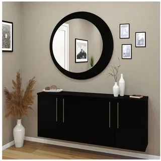MySpiegel.de Wandspiegel Spiegel auf Holz- Rund versetzt mit Dekor-Rand silberfarben Ø 100 cm
