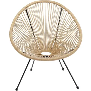 Kare Design Sessel Acapulco, Natur, Indoor und Outdoor Stuhl im Retro-Design, Gartenstuhl, Relaxsessel für Balkon, Garten, Terrasse, Schwarzes Stahlgestell, 85x73x78 cm (HxBxT)