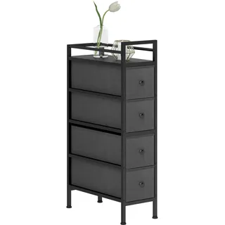 Homcom Kommode Schrank mit 4 Schubladen Schmal mit Stahlrahmen Schwarz | Aus Vliesstoff, Aufbewahrungsschrank, Schubladenschrank, Modern Sideboard, für Schlafzimmer, Wohnzimmer