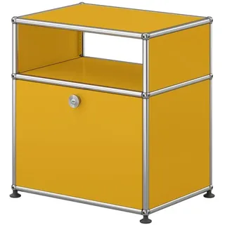 USM Haller Nachttisch, mit einer Klapptür und einem Zwischentablar Goldgelb