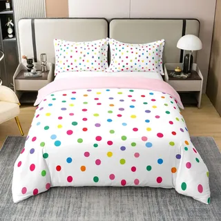 Polka Dots 100% Baumwolle Bettbezug 135x200,Bunte Punkte Runde Tröster Abdeckung für Schlafzimmer,Karikatur Geometrisch Gedruckte Kinder Mädchen Weiche Bettwäsche Set,Lila Grüne Kreis Bettbezug