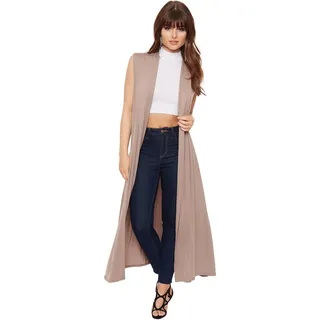 WearAll - Damen Lang Maxi Geöffnet Ärmellos Top Jacke Kragen Ebene Strickjacke - 9 Farben - Größe 36-42 - 46-48 Große Größen