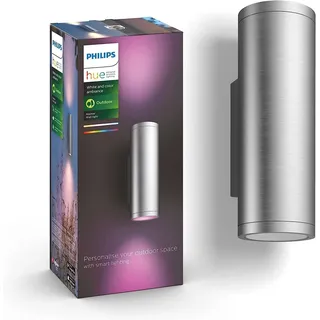 Philips Hue White & Col. Amb. LED Außenwandleuchte Appear, silber, bis zu 16 Mio. Farben, steuerbar via App, kompatibel mit Amazon Alexa (Echo, Echo Dot), 915005976301