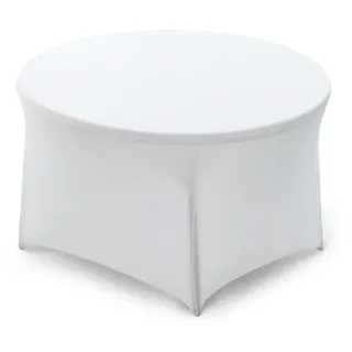 Stoff-Kollektion - Stretch Tischhusse für runde Tische bis 180cm – Elastische Tischüberzüge aus Polyester & Stretch mit Gummifußtaschen – Perfekt für Hochzeit, Event & Gastronomie - Weiß
