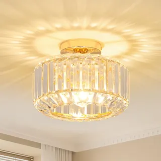 Stepeak Gold Deckenlampe Wohnzimmer, Kristall Deckenleuchte Wohnzimmer, Deckenlampe Schlafzimmer mit Glas Lampenschirm, Gold Kronleuchter, Modern Kristall Kronleuchter für Esszimmer Flur Küche
