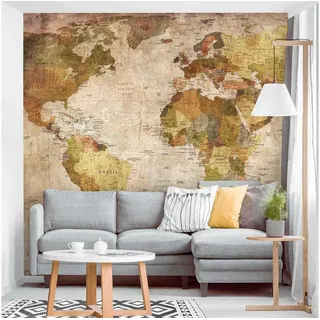 Bilderdepot24 Fototapete Weltkarte Vintage Rustikal Beige Braun Wanddeko Landhausstil, Glatt, Matt, (Vliestapete inkl. Kleister oder selbstklebend), Wohnzimmer Schlafzimmer Küche Flur Motivtapete Vliestapete Wandtapete bunt 1.44 m x 1.44 m