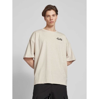 Oversized T-Shirt mit Label-Schriftzug, Beige, XS