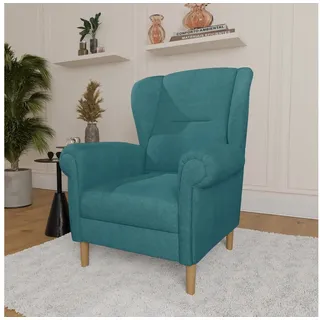 Home affaire Ohrensessel OSTIANO B/T/H: 80/82/98 cm, Sessel, Einzelstück, dicke geschwungene Armlehnen, uni und kariert blau
