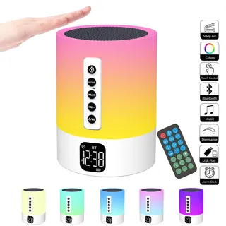 Bluetooth Lautsprecher mit Licht, Wecker mit Licht, Geschenke für Mädchen | White Noise Machine, LED Nachttischlampe Touch Dimmbar, Tragbarer Lautsprecher, Geschenke für Teenager Mädchen Jungen Kinder