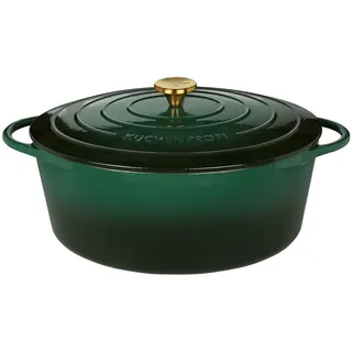 Küchenprofi Gusseisen Bräter mit Deckel, grün/innen schwarz, 35 cm, Schmortopf, Auflaufform, Dutch Oven, Brotbacktopf, emailliert, für alle Herdarten(inkl. Induktion), zum Schmoren,Backen,Braten