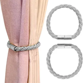 Molinter Vorhang Raffhalter Magnetisch Vorhangseil Clip Halter Holdbacks Gardinenklammern mit Starken Magnet für Heimtextilien 2 Stück (Silber)