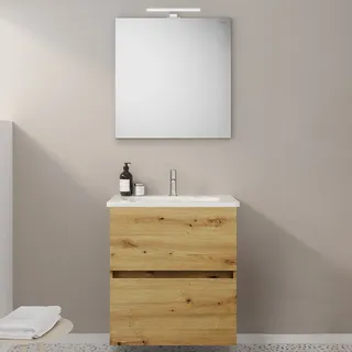 burgbad Liniq Badmöbel Set 60,5 cm mit LED-Lichtspiegel, Badmöbel,
