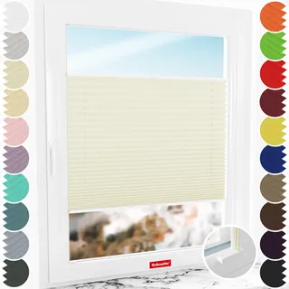 Schuette® Plissee mit Bohren zum Anschrauben ● Premium Kollektion: Vanilla Ice Cream (Creme) ● 85x100cm (Breite x Höhe) ● Suprafix Faltrollo Befestigung ● Bequeme Rollo Montage inkl. Video