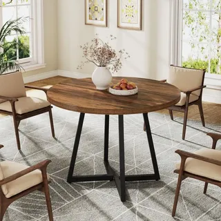 Tribesigns Runder Esstisch, 80 cm Industrie-Esstisch mit Metallfuß, Küchentisch für Esszimmer, kleine Räume, Wohnung, Rustikales Braun und Schwarz - Braun