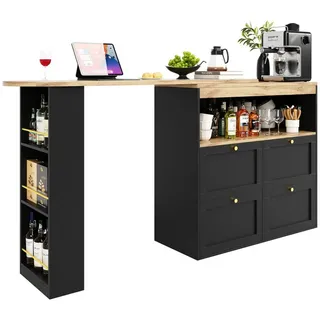 i@home Sideboard mit drehbare Bartisch und Arbeitstisch (geeignet für Esszimmer/Arbeitszimmer/Wohnzimmer, 1 Set), Bis 60 kg belastbar, 138 cm – 105 x 39 x 102 cm, Schwarz schwarz