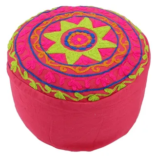Besticktes Meditationskissen mit Dinkelfüllung, pink | Ideal für Yoga und Meditation, abnehmbarer Bezug, Klettverschluss, Trageschlaufe, höhenverstellbar.