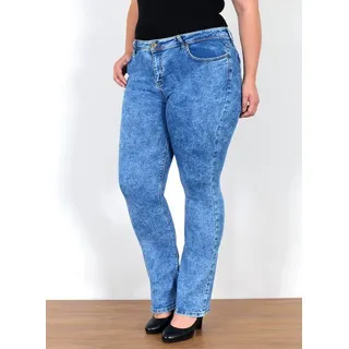 ESRA Bootcut-Jeans Bootcut Jeans Damen High Waist Schlaghose Damen Jeans Flared Hose High Waist Jeans Damen Bootcut Schlaghose Jeans weites Bein Plus Size blau 44