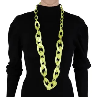 MIRROSI Lange Kette Damen Statement Halskette HARZ ca.95cm lang (perfekt für Pullover, Bluse, Shirt), Bunte Halskette gelb