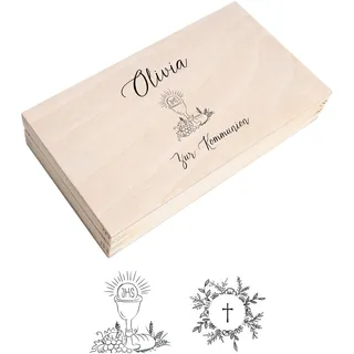 Creative Deco Holzbox Spardose Holzkiste Personalisiert Geschenk zur Taufe Kommunion | 18 x 10 x 3,5 cm | Geldgeschenke Geldkassette Holz Geschenkbox Aufbewahrungsbox