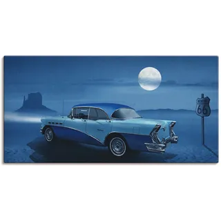 Wandbild ARTLAND "Blaue Nacht auf der Route 66" Bilder Gr. B/H: 100 cm x 50 cm, Leinwandbild Auto, 1 St., blau Kunstdrucke als Leinwandbild, Poster in verschied. Größen