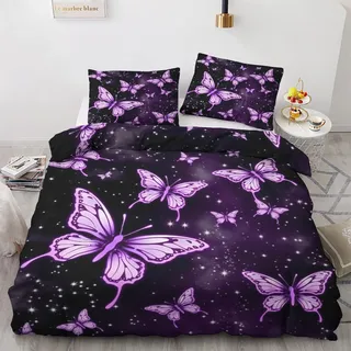 GEDAEUBA Schmetterling Bettwäsche 135x200 Winter - Lila Galaxie Bettbezug 135 x 200 2er Set, Wendebettwäsche und Kissenbezug 80x80, Weiche & Angenehme Mikrofaser Bettwäsche-Sets mit Reißverschluss