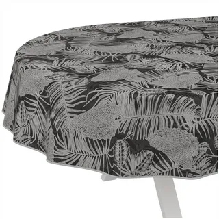 ANRO Tischdecke Tropika Schwarz abwaschbar Wachstuch pflegeleicht wasserabweisend (Einzelstück 1-tlg), Schmutzabweisend Nachttropik Grau Oval 240x140cm Gartentischdecke grau Oval | 140 cm x 240 cm