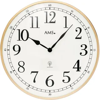 AMS Funkwanduhr F5606 (Quarzuhr, Wohnzimmer, Esszimmer,Küche,Büro,Ø 40cm) goldfarben
