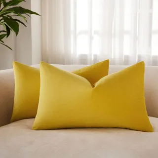 JUSPURBET Gelb Lendenkissen Samt-Kissenbezüge 40cmx60cm 2er-Set für Wohnzimmer Couch Sofa Schlafzimmer Dekorative Rechteckig Feste Weiche Kissenhüllen mit unsichtbarem Reißverschluss﻿