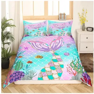 LuxusKollektion Kinderbettwäsche Bettwäsche Meerjungfrau 155x220 Pailletten Pastell