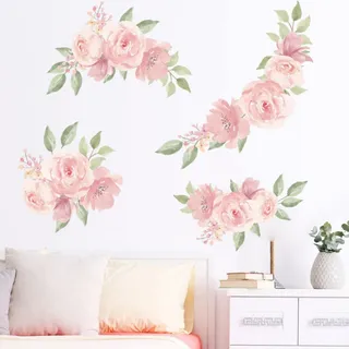 Lioaeust Wandaufkleber mit rosa Rosen, für Küche, Zuhause, Wohnzimmer, Kinderzimmer, Hintergrunddekoration