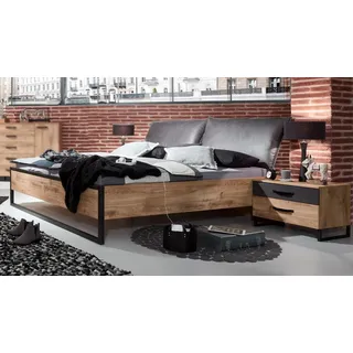 Bettanlage Detroit Bettgestell mit Polster Industrial Design Plankeneiche Metall