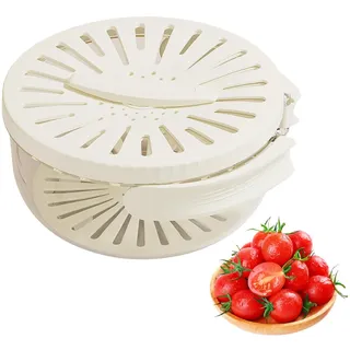 Skeadex Salatschleuder Faltbar, Salatschleuder mit Deckel Ø 15.5 cm, Salad Spinner, Obstwaschmaschine mit Schüsselsieb, Verdickte Doppelschichtspüle zum Waschen und Trocknen von Gemüse (Weiß)