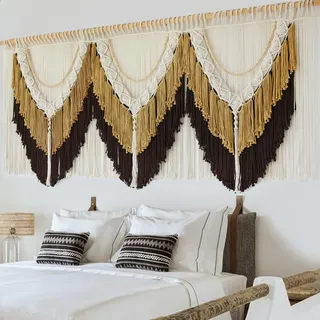 Makramee-Wandbehang, braune Quaste, Knoten, Faser, Kunst, Boho-Dekor, 119,4 x 63,5 cm (B x L)