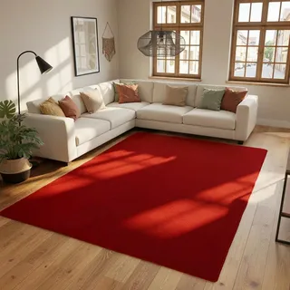 SIMPEX Waschbarer Teppich Kurzflor 240x340 cm Rot Modern Einfarbig Weich rutschfest Pflegeleicht Maschinenwaschbar für Wohnzimmer Schlafzimmer Esszimmer XL Groß