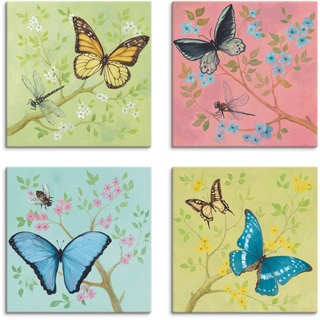 Leinwandbild ARTLAND "Schmetterlinge Pastell" Bilder Gr. B/H: 30 cm x 30 cm, Leinwandbild Insekten quadratisch, 4 St., bunt Bild Leinwandbild Leinwandbilder Bilder 4er Set, verschiedene Größen