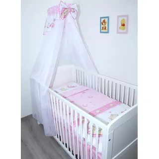 Primawela Baby Bettset Bettwäsche mit Himmel Chiffon - Bärchen Rosa - Bettausstattung Set (5 teilig)