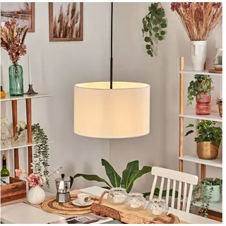 hofstein Hängeleuchte Hängelampe aus Metall/Stoff in Schwarz/Weiß, moderne Pendelleuchte im Retro/Vintage-Design (35 cm), E27, Flur weiß