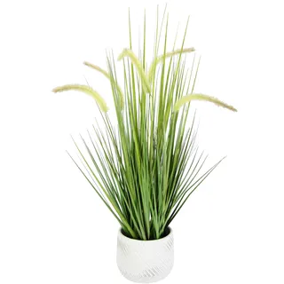 Flair Flower Künstliches Fuchsschwanzgras mit Übertopf Gras Kunstpflanze Kunstgras Ziergras Grünpflanzen Dekogras Grasbüschel Ziergras Solitärgras Deko Borstenhirse Süßgräser Federborstengras Lampenputzergras