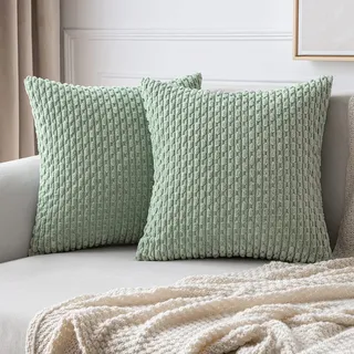 MIULEE 2er Set Kissenbezug 50×50cm Kordsamt Ananas-Ähren Grau Grün | Moderne Struktur Weich Dekorativ Vielseitig Pflegeleicht Langlebig Für Sofa Bett Wohnzimmer Schlafzimmer Und Gästezimmer