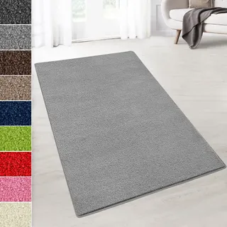 KARAT Kurzflor Teppich - Teppich Läufer für Wohnzimmer, Schlafzimmer, Kinderzimmer, Küche, Flur, Deko - Flauschiger Velours-Flor (Dynasty, Silbergrau, 200x400 cm)