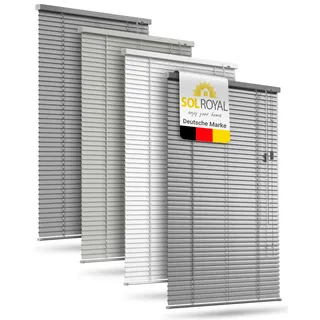 Sol Royal Alu Jalousien Fenster ohne Bohren 110x130cm inkl. Klemmträger – Aluminium Jalousie Fenster innen 110 cm breit, 25mm Lamellenrollo – Sichtschutz Sonnenschutz – Silber Glänzend – JA2