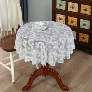 Ricemru Runde Tischdecke Boho 180 Rund Spitze Vintage Landhausstil Weiß Spitzentischdecke Blumen Stickerei Tischtuch Tafeltuch für Hochzeit, Party