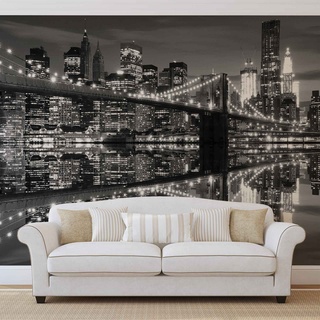 Forwall New York City Skyline Brooklyn-Bridge Fototapete - Tapete - Fotomural - Mural Wandbild - (1819WM) - XXL - 368cm x 254cm - Papier (KEIN VLIES) - 4 Pieces