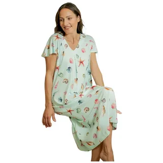 HUTSCHREUTHER Nachthemd Damen Schlafshirt mit kurzem Arm (1-tlg) Muscheln allover grün 38
