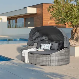 Ambia Garden Sonneninsel, Grau, Metall, Kunststoff, Füllung: Komfortschaum, 230x145x140 cm, wetterfest, verstellbares Dach, Loungemöbel, Sonneninseln