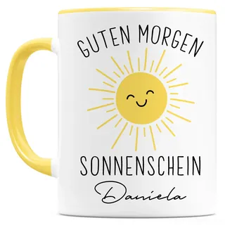 Guten Morgen Sonnenschein Tasse personalisiert mit Namen & Spruch Sonne Geschenk für Freundin Kaffeebecher Kaffeetasse aus Keramik 330 ml