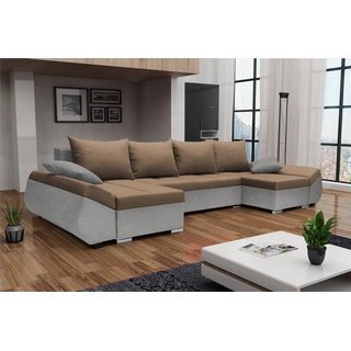 Fun Möbel Wohnlandschaft Sofa in U-Form KLEO in Stoff, inkl. Rückenkissen und Zierkissen, mit Bettkasten braun|grau