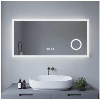 AQUALAVOS Kosmetikspiegel Badspiegel mit Beleuchtung LED kaltweiß mit Touch Schalter Wandspiegel, 100x70 cm 120x60 cm, IP44 wasserdichte LED-Leiste, 3-Fach Vergrößerung 120 cm x 60 cm