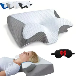 Generisch Kissen Original, Pillow, Ergonomisches, OrthopäDisches Nackenkissen Aus Memory-Schaum – Bietet UnterstüTzung FüR Seiten-, RüCken- Und Bauchlage, Waschbar (Gray)