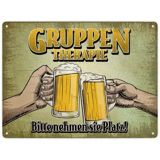 Gruppentherapie Bitte nehmen sie Platz! Metallschild XXL mit Bier Hände Schriftzug Motiv